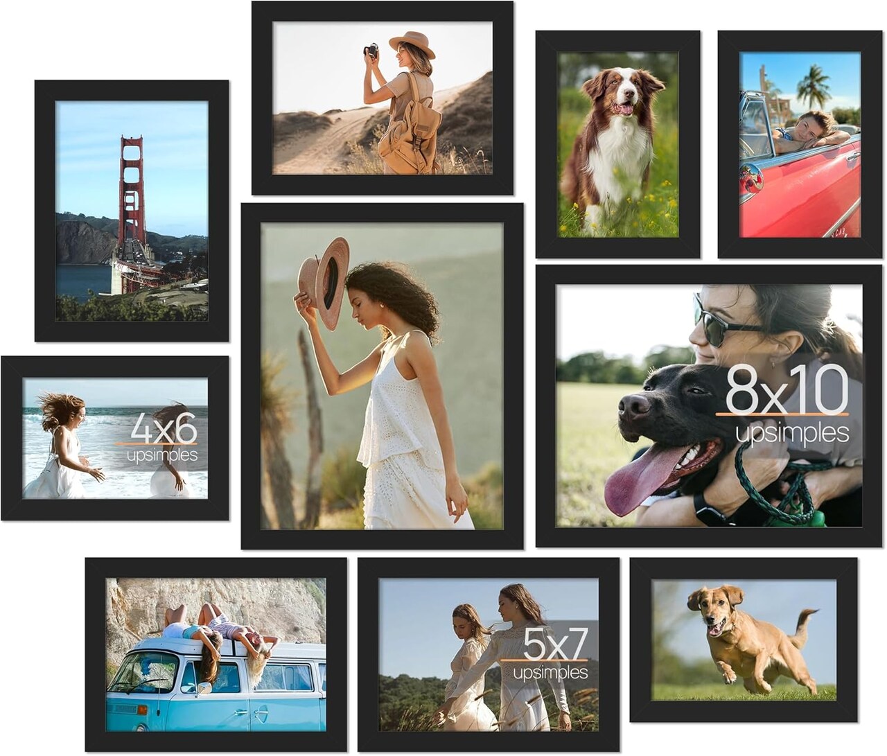 10-Pack Picture Frame Set – Multi-Size Collage Frames for Wall or Tabletop Display, Includes 8x10, 5x7 & 4x6 Photo Frames, Black Gallery Wall Décor for Home & Office (Black)